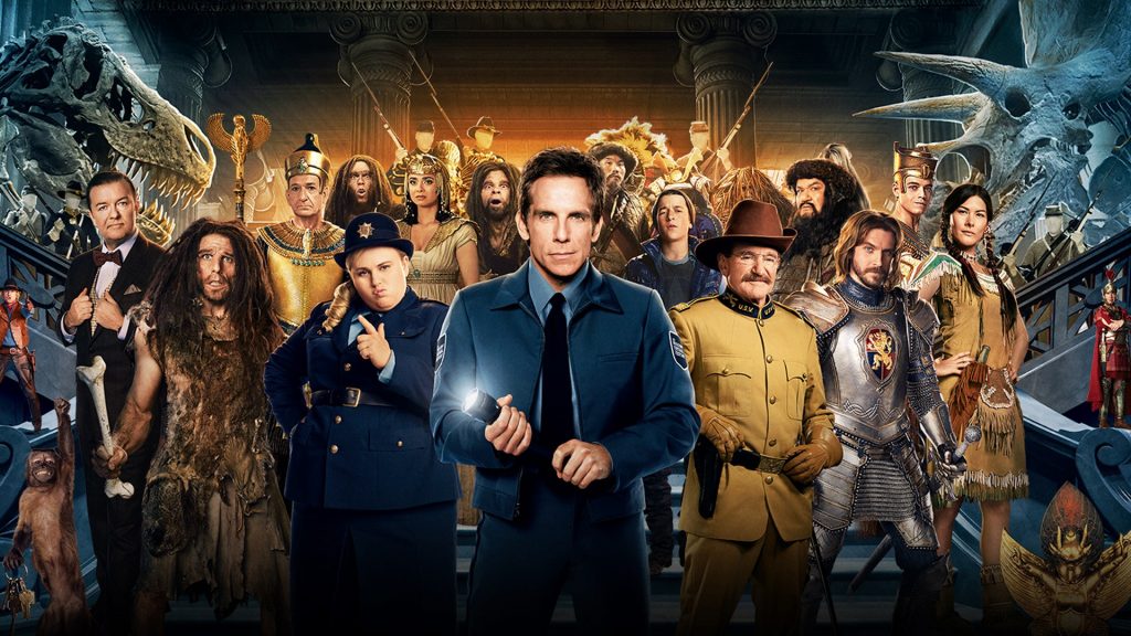 Ben Stiller and the cast of the Night at the Museum films, soon to be coming to Disney+ for a new animated film.