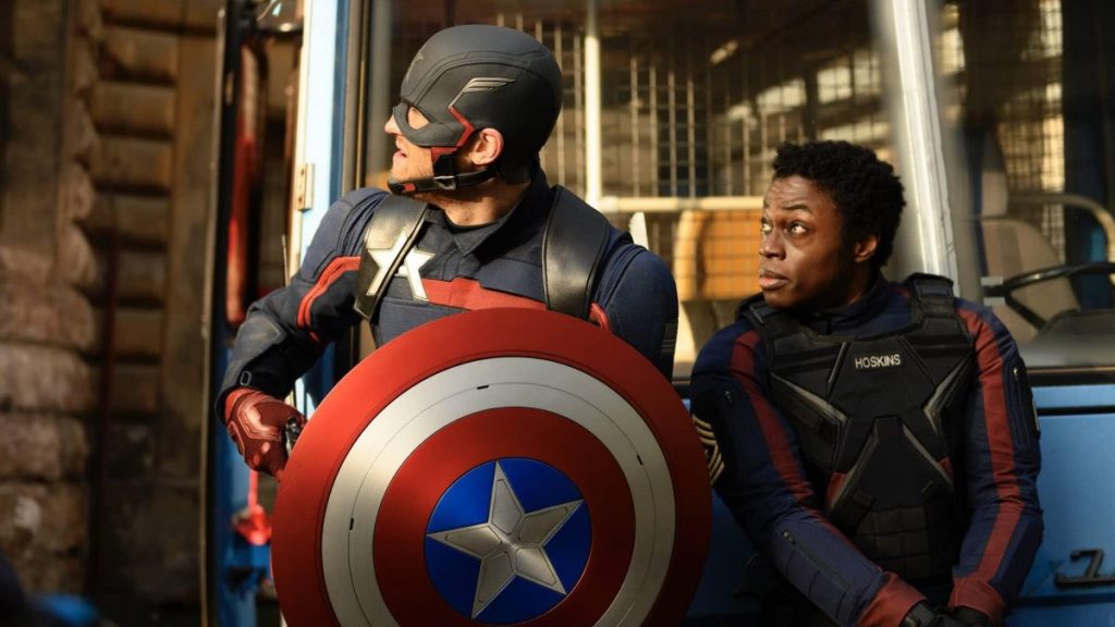 John Walker Captain America and Battlestar as seen in Episode 4 of The Falcon and the Winter Soldier.