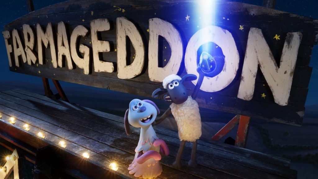 Shaun the Sheep and Lu-La as seen in the Oscar-nominated film Shaun the Sheep: Farmageddon.