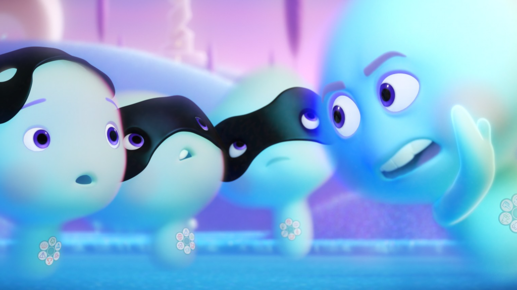 22 voiced by Tina Fey talking to little child souls wearing masks as seen in the new Pixar short 22 vs Earth only on Disney+