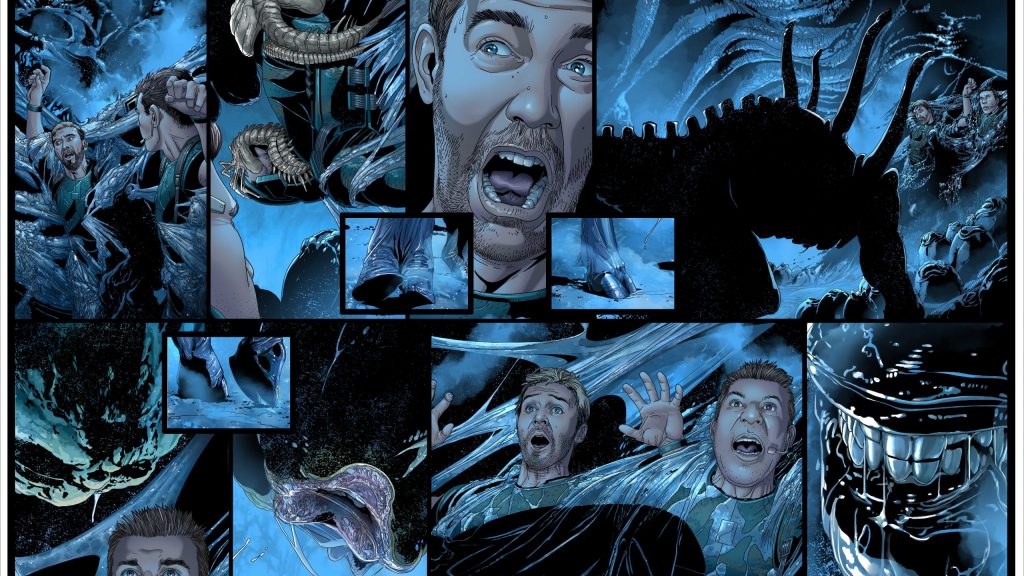 A comic page of people getting harvested by xenomorphs as seen in the new Alien comic series from Marvel.