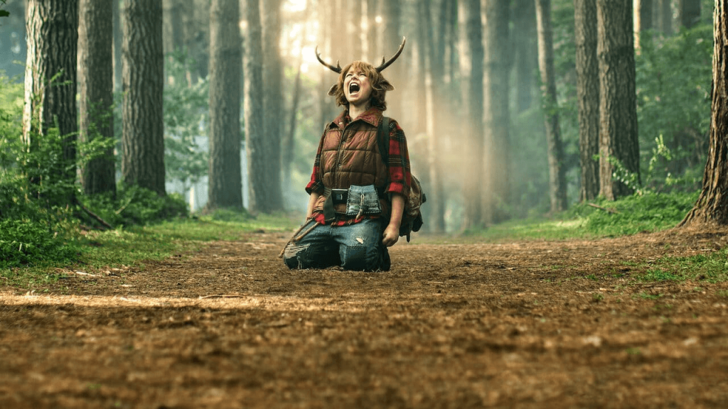 sweet tooth from the Netflix show sweet tooth yelling in a forrest