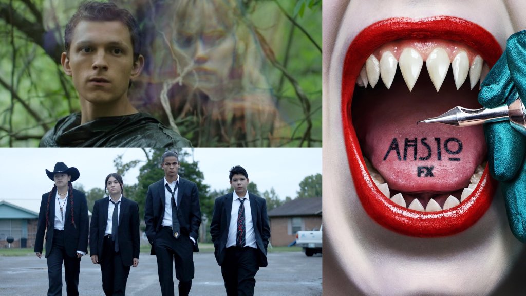 A collage of CHAOS WALKING, AMERICAN HORROR STORY SEASON 10, and RESERVATION DOGS, all coming to Hulu in August 2021.