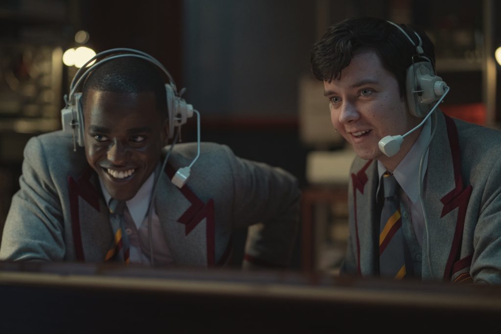 Ncuti Gatwa and Asa Butterfield in the new school uniforms for SEX EDUCATION season 3 on Netflix.