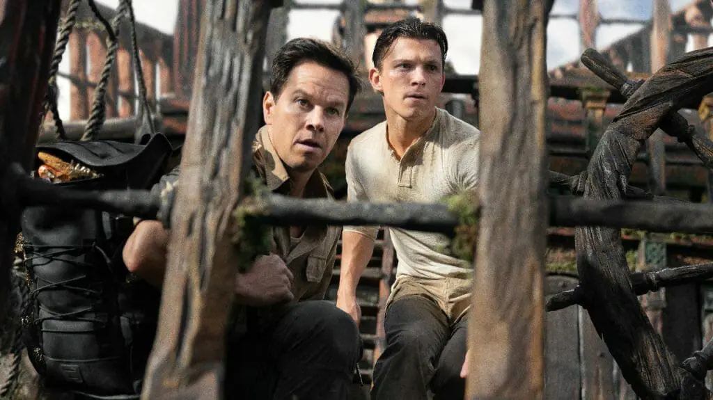 Mark Wahlberg as Sully and Tom Holland as Nathan Drake stow away on am ancient pirate ship as seen in the UNCHARTED based on the video games by Naughty Dog.