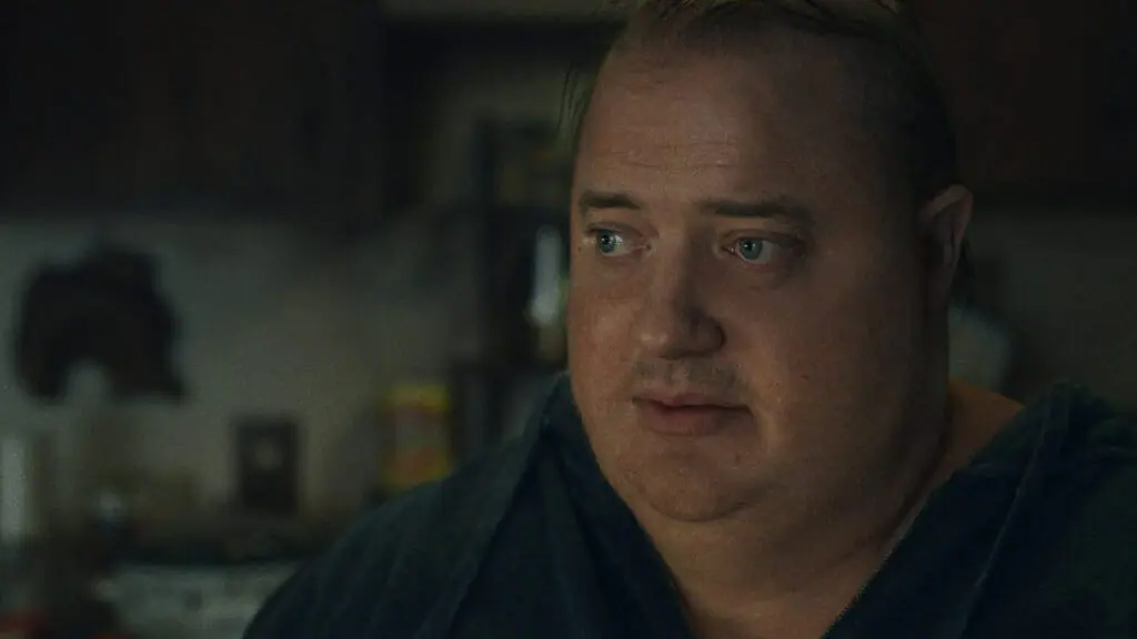 Brendan Fraser wears a body suit and stars as Charlie the 600 pound man in the A24 film THE WHALE directed by Darren Aronofsky.
