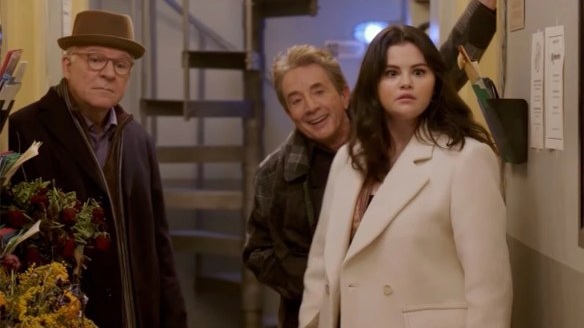 Steve Martin, Martin Short, and Selena Gomez star in ONLY MURDERS IN THE BUILDING Season 3 on Hulu.