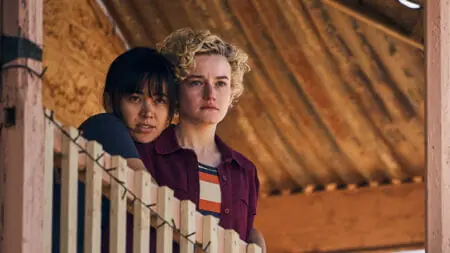 Julia Garner and Jessica Henwick star as best friends Hanna and Liv in the psychological thriller film THE ROYAL HOTEL.