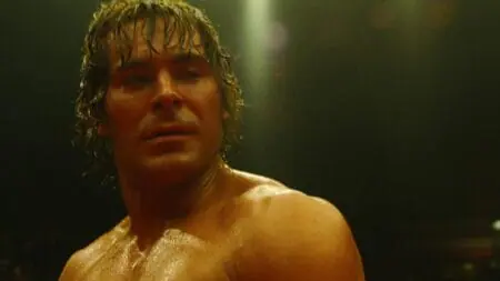Zac Efron stars as Kevin Von Erich striking a pose in the wrestling ring in the A24 drama THE IRON CLAW, which is coming to the Max streaming service in May 2024.
