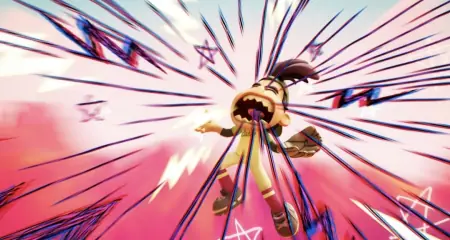 A young boy on the Pickles co-ed softball team lets out a powerful yell with colorful lightning bolts coming out of his mouth in the Pixar animated original series WIN OR LOSE, which is included in the Disney+ and Hulu February 2025 list of new movies and TV shows.