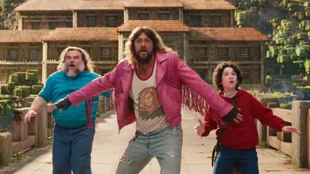 Jack Black, and Jason Momoa, and Sebastian Hansen star in A MINECRAFT MOVIE.