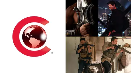 The official CinemaCon 2025 logo next to images of the live-action HE-MAN AND THE MASTERS OF THE UNIVERSE and THE ACCOUNTANT 2 in a colorful collage for our DiscussingFilm article of all major updates from the Amazon MGM Studios presentation.