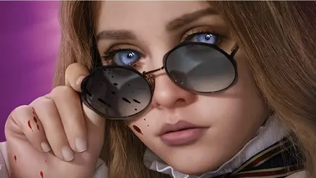 A hilarious close-up of the fan-favorite AI killer doll M3GAN pulling down a pair of cool black sunglasses from her face on a promotional poster for her sequel M3GAN 2.0, which is now getting a new unrated cut.