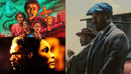 6 Vampire Movies to Stream After Ryan Coogler’s ‘Sinners’ A graphic collage of the Smokestack twins played by Michael B. Jordan from SINNERS next to the posters of two other favorite Black vampire movies, GANJA & HESS and VAMPIRES VS. THE BRONX.