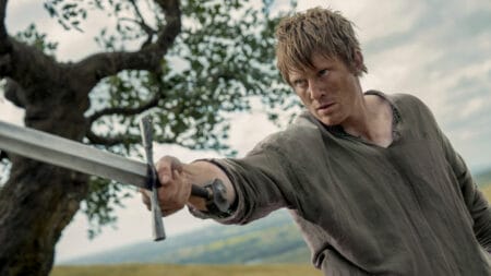 New Arrivals for HBO Max January 2026 Peter Claffey stars as the titular Hedge Knight holding up his shiny sword during a tense battle in the Game of Thrones spin-off series A KNIGHT OF THE SEVEN KINGDOMS, which is included in the HBO Max January 2026 list of new movies and TV shows.