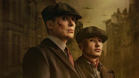 Cillian Murphy and Barry Keoghan star as Thomas Shelby and his son Erasmus 'Duke' Shelby in the PEAKY BLINDERS movie THE IMMORTAL MAN, which is included in the Netflix March 2026 list of new movies and TV shows.