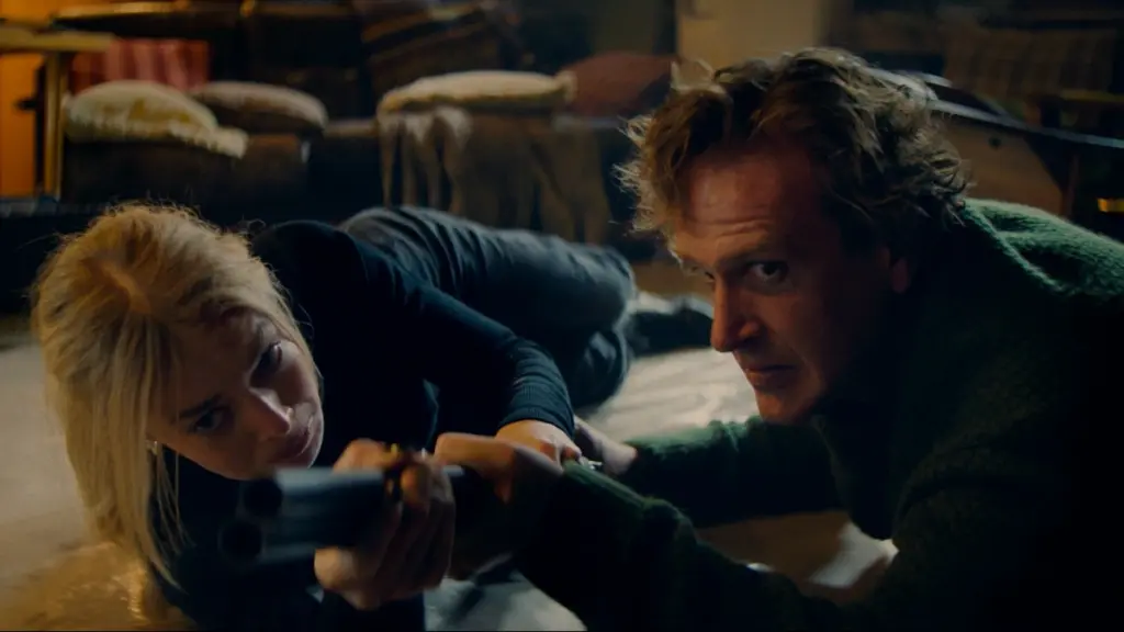 Samara Weaving and Jason Segel star in the dark action comedy OVER YOUR DEAD BODY, directed by Jorma Taccone.