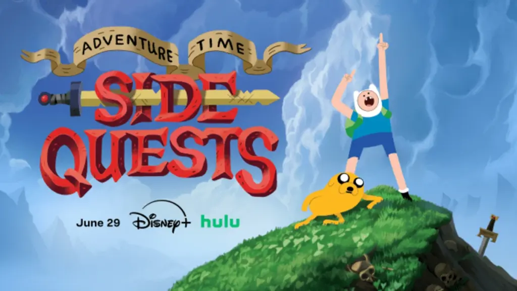 The official poster for the animated prequel series ADVENTURE TIME: SIDE QUESTS, which is coming to the Disney+ and Hulu streaming services in June 2026.