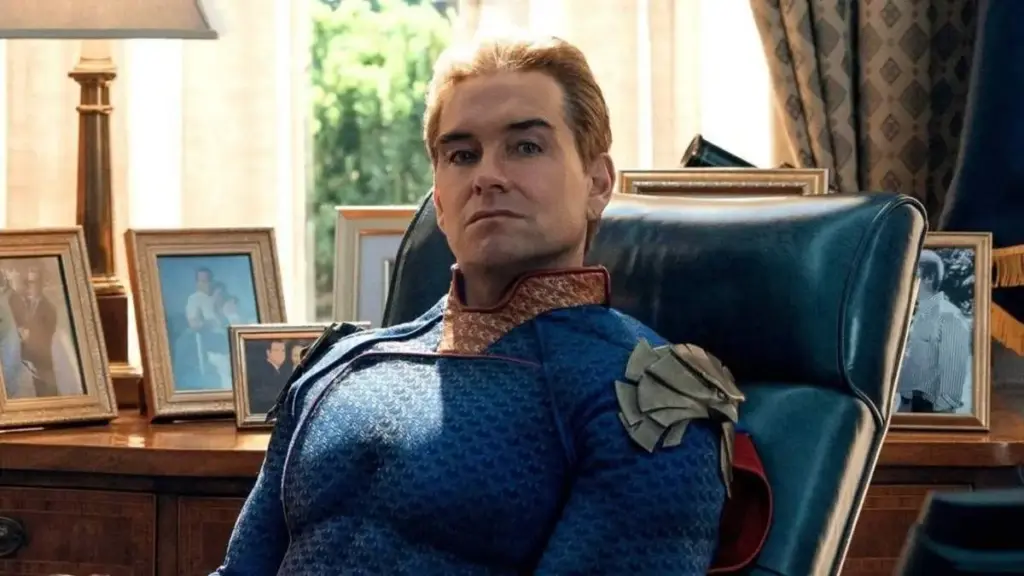 Antony Starr as the evil Homelander sitting in the oval office in The Boys series finale.