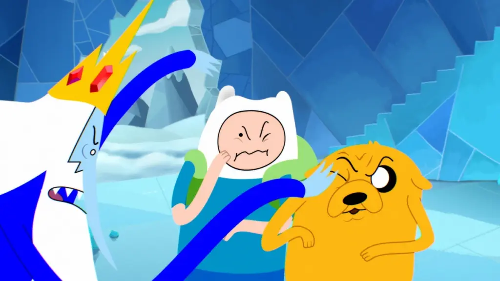 The Ice King, voiced by Tom Kenny, yells at Finn and Jake in the new animated spin-off series ADVENTURE TIME: SIDE QUESTS. 