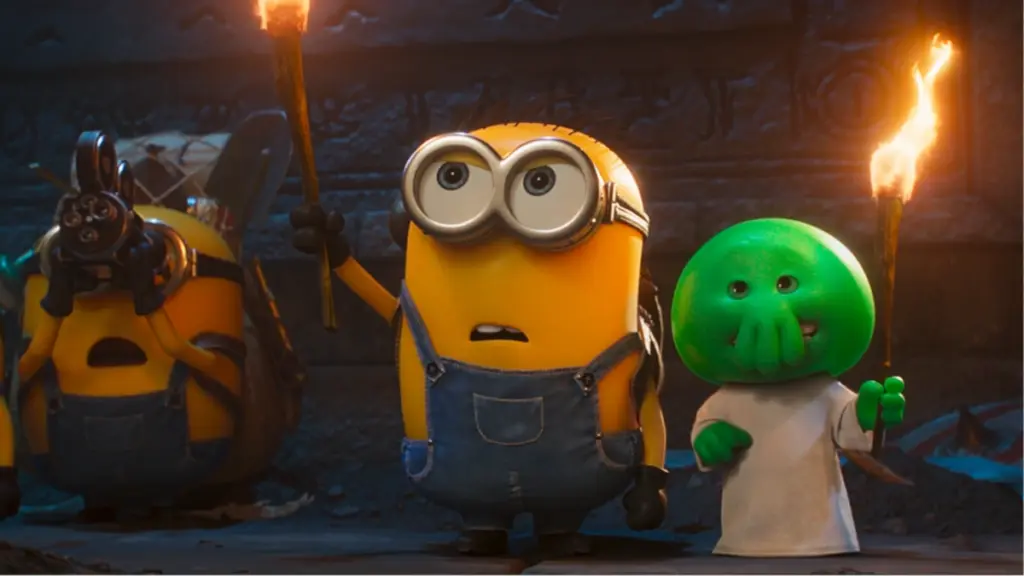 The Minions meet the adorably small, yet evil Cthulhu-like demon Goomi, voiced by Trey Parker, in a dark dungeon in the animated sequel MINIONS & MONSTERS.