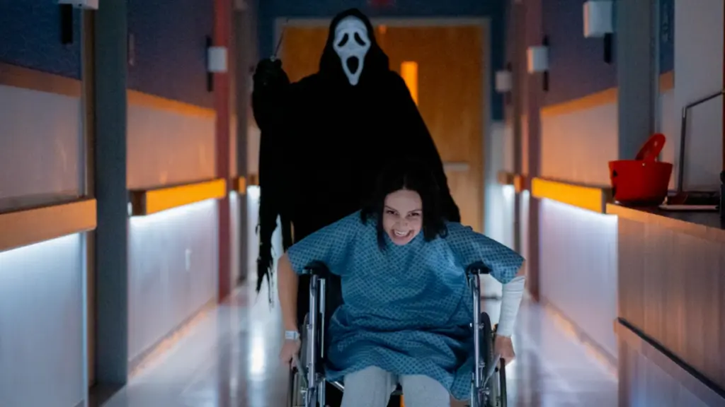 The hospital chase scene from Scream 5 is parodied in Scary Movie 6 with Tuesday played by Savannah Lee Nassif running away from Ghostface in a wheel chair. 