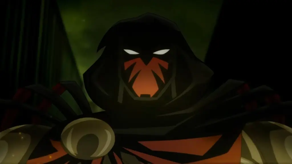 Azrael shows off his red mask in the DC animated movie BATMAN: KNIGHTFALL PART 1. 