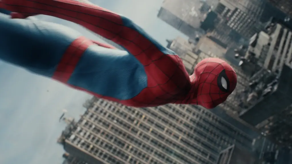 An epic shot of Spider-Man free-falling over New York City after swinging in BRAND NEW DAY. 
